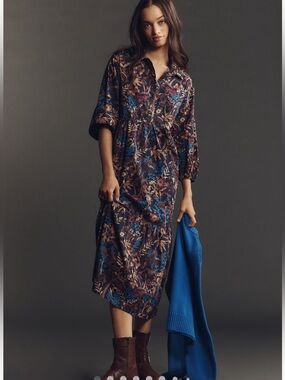 Anthropologie Maeve Bettina Floral, Butterflies & Mushroom Print Size XL Petite